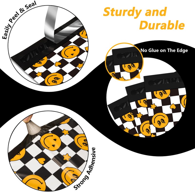 Vapulcio Poly Mailers 6x9 Inch 100 Pcs - Smiles Checkerboard Printed Shipping Bags, 2.4mil Thickness, Waterproof and Tear Resistant Mailing Envelopes, Self-Sealing Packaging Bags for Small Business - Image 3